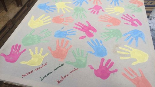 A handprint banner made at one of the elementary schools