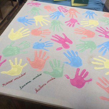 A handprint banner made at one of the elementary schools