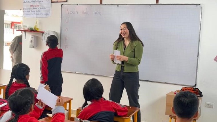 Maja conducts a self-esteem workshop at a school in Ecuador.