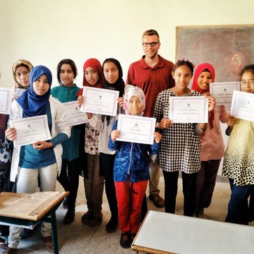 Matt with the students in life skills class.