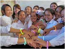 Peace Corps volunteer Jane Campbell with Cambodian youth.