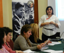 Peace Corps/Armenia staff member Mariam Arzumanyan speaks to workshop participants.