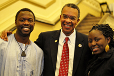 Peace Corps Director Aaron S. Williams with Alhaji Umar Njai and Linda Vakunta at a UW-Madison event honoring Peace Corps legacy in Africa.