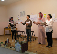 Peace Corps volunteers James Garrett and Shaylyn Romney Garrett conducting a Brain Camp in Jordan.