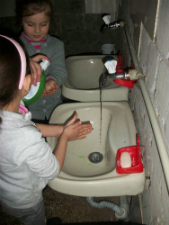 Georgian students washing their hands