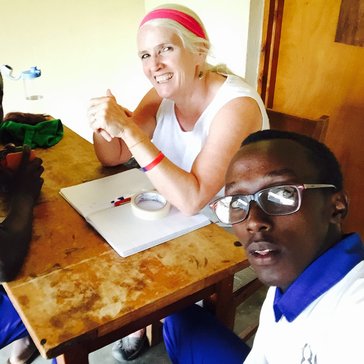 Marie Fitzsimmons in her office in Rwanda.