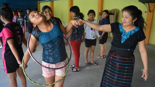 Camp participants in Campamento Lucero Aguacatan take part in leadership building games.