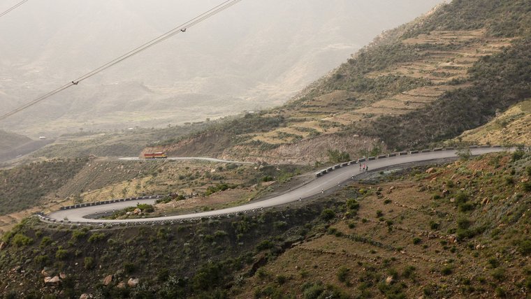 A winding road in a dry landscape