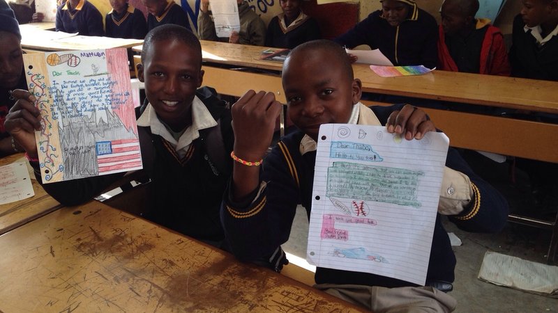 Colin Hanson's class in Wisconsin sent materials and instructions to teach kids in Lesotho about their favorite craft.