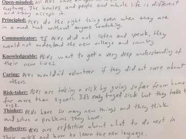 Students' ideas showing how PCV life incorporates IB Attributes.