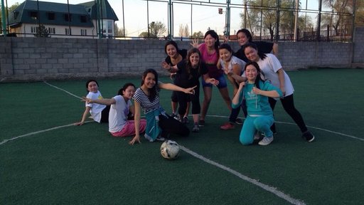 A girls' soccer team in the Kyrgyz Republic