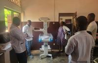 Health center staff with new equipment for the maternity clinic in Togo.
