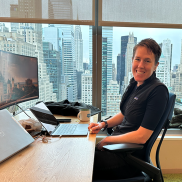 Steph working at the Salesforce Tower in New York City.