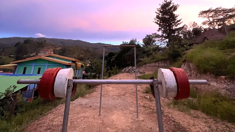 weights and sunset