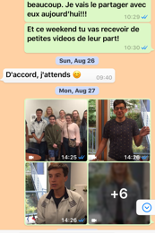 A WhatsApp conversation between a classroom in Los Angeles and a Volunteer in Cameroon