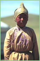 Photo of child in traditional dress in Mongolia.